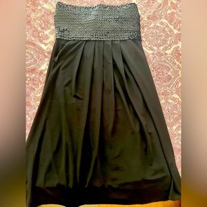 Black strapless knee length dress with sequin bust (Size S)